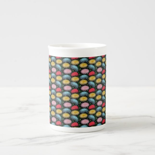Farbige Retro-Daisy-Blumenmuster-Whimsical  Prozellantasse (Vorderseite)