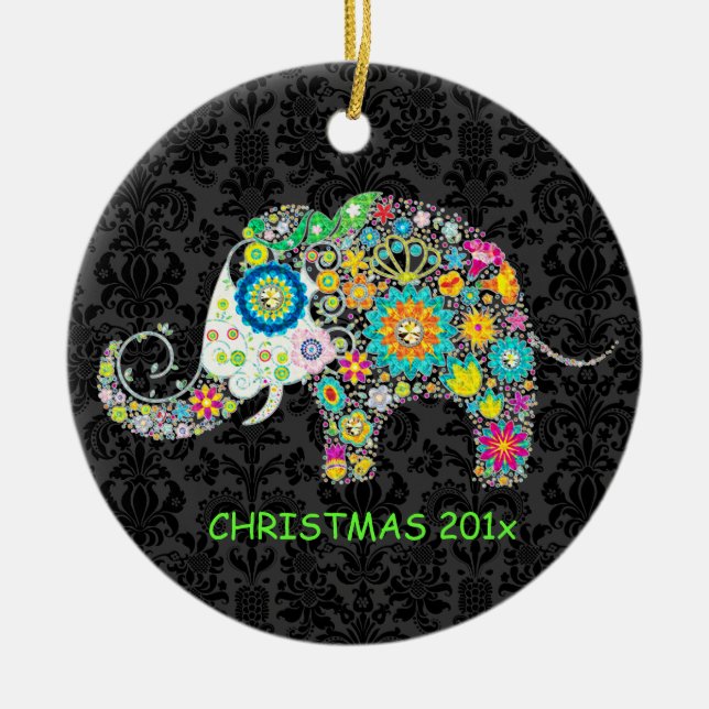 Farbige Retro-Elephant-Illustration Keramik Ornament (Vorne)