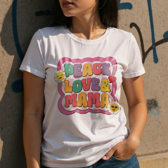 Farbige Retro Groovy Mama Zitat Typografie Hippie T-Shirt (Von Creator hochgeladen)