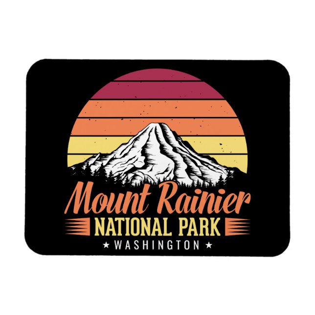 Farbige Retro-Illustration des Mount Rainier Magnet (Horizontal)