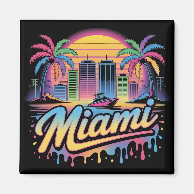 Farbige Retro-Miami-Vaporwave-Reisekunst Magnet (Vorne)