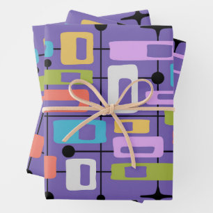 Farbige Retro-Mitte des Jahrhunderts Moderne Atoma Geschenkpapier Set