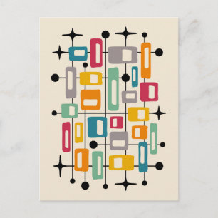 Farbige Retro-Mitte des Jahrhunderts Moderne Atoma Postkarte