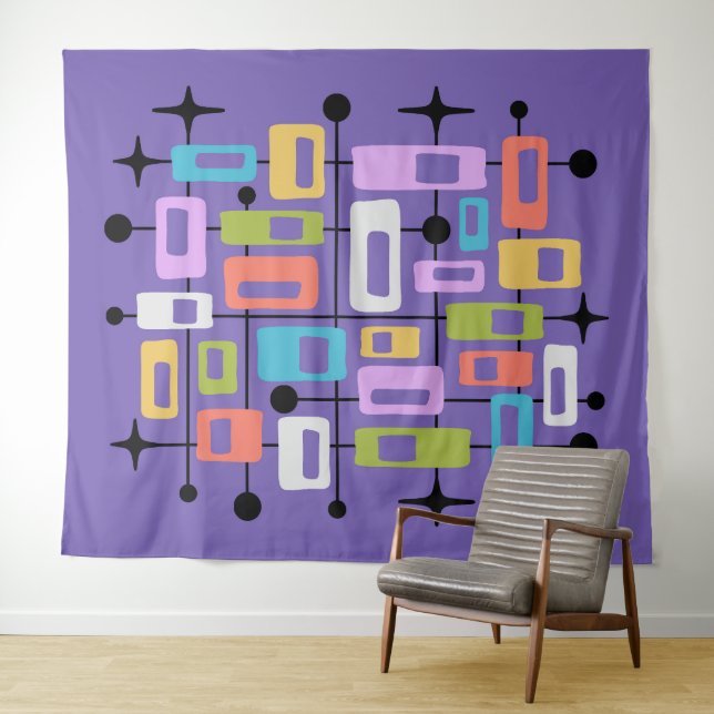 Farbige Retro-Mitte des Jahrhunderts Moderne Atoma Wandteppich (Beispiel (Horizontal))