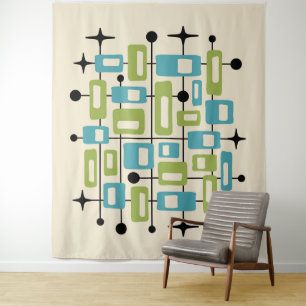 Farbige Retro-Mitte des Jahrhunderts Moderne Atoma Wandteppich