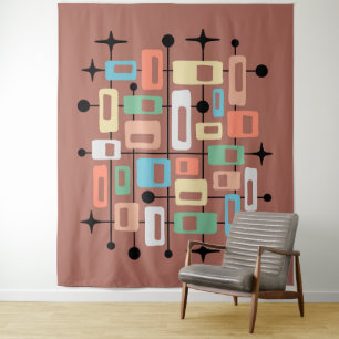 Farbige Retro-Mitte des Jahrhunderts Moderne Atoma Wandteppich