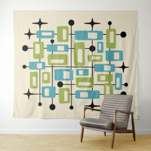 Farbige Retro-Mitte des Jahrhunderts Moderne Atoma Wandteppich