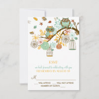 Farbige Retro-Owls Hochzeit im Herbst RSVP-Karte