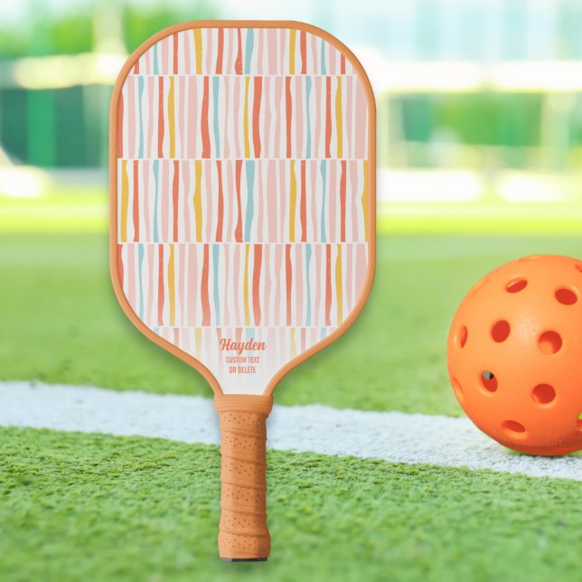 Farbige Retro-Pastellstreifen, Personalisiert Pickleball Schläger (Von Creator hochgeladen)