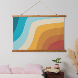 Farbige Retro-Regenbogen-Abstrakte Wellen Wandteppich Mit Holzrahmen