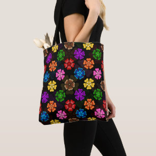 Farbige Retro-Regenbogen-Blumen-Design Schwarz