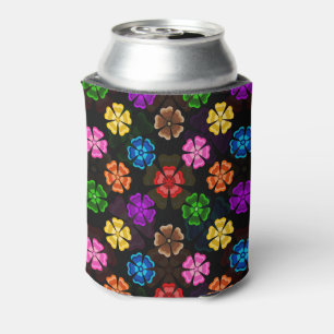Farbige Retro-Regenbogen-Blumen-Design Schwarz  Dosenkühler