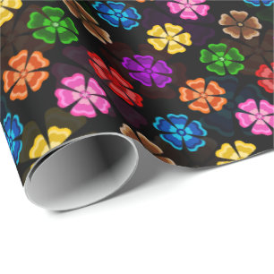 Farbige Retro-Regenbogen-Blumen-Design Schwarz Geschenkpapier