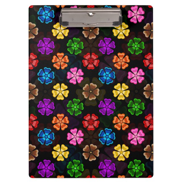 Farbige Retro-Regenbogen-Blumen-Design Schwarz  Klemmbrett (Vorderseite)