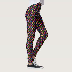 Farbige Retro-Regenbogen-Blumen-Design Schwarz Leggings