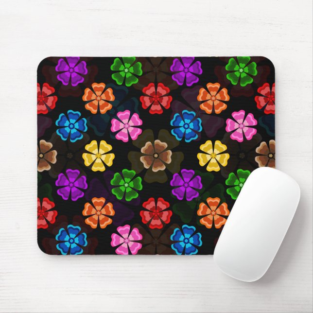 Farbige Retro-Regenbogen-Blumen-Design Schwarz  Mousepad (Mit Mouse)