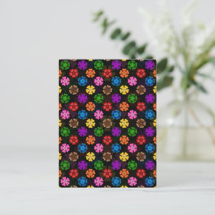 Farbige Retro-Regenbogen-Blumen-Design Schwarz Postkarte