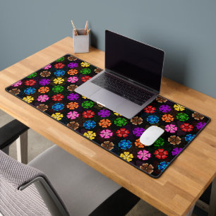 Farbige Retro-Regenbogen-Blumen-Design Schwarz  Schreibtischunterlage