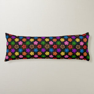 Farbige Retro-Regenbogen-Blumen-Design Schwarz  Seitenschläferkissen