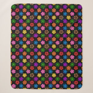 Farbige Retro-Regenbogen-Blumen-Design Schwarz  Sherpadecke