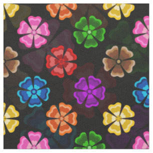 Farbige Retro-Regenbogen-Blumen-Design Schwarz Stoff
