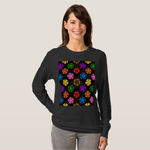 Farbige Retro-Regenbogen-Blumen-Design Schwarz  T-Shirt