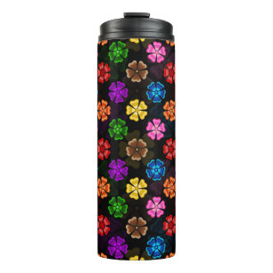 Farbige Retro-Regenbogen-Blumen-Design Schwarz Thermosbecher