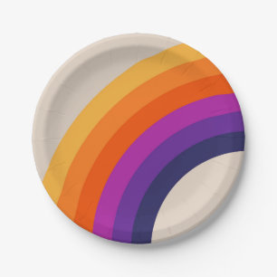 Farbige Retro-Regenbogenkunst Pappteller