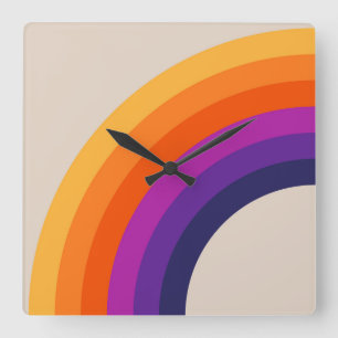 Farbige Retro-Regenbogenkunst Quadratische Wanduhr