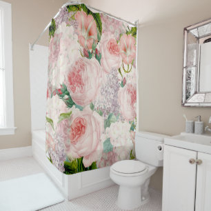 Farbige Retro-Rose Lilacs Blume Frühjahrsmuster Duschvorhang