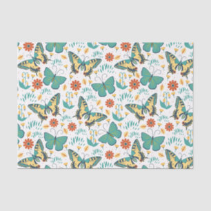 Farbige Retro-Schmetterlinge und Blume Seidenpapier