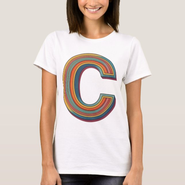 Farbige Retro Streifen Alphabet 'C' T-Shirt (Vorderseite)