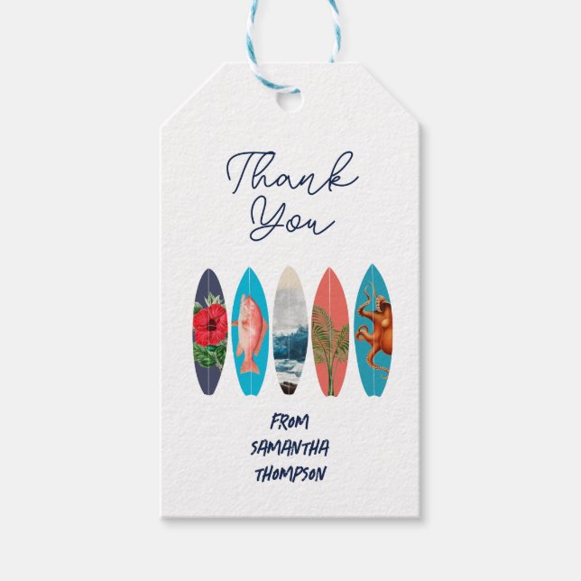 Farbige Retro-Surfboards Danke Geschenkanhänger (Vorderseite)
