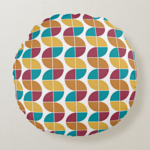 Farbige Retro Vintage geometrische Muster Rundes Kissen