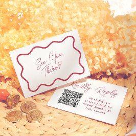 Farbige Retro-Wellenrahmen-QR-Code-Hochzeit-RSVP Begleitkarte