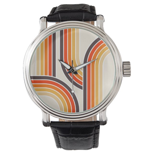 Farbige Retrobögen und -linien Armbanduhr (Vorderseite)