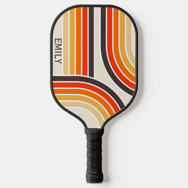 Farbige Retrobögen und -linien Pickleball Schläger (Vorderseite)