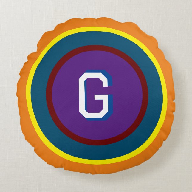 Farbige Ringe mit Monogramm Rundkissen Rundes Kissen (Vorderseite)