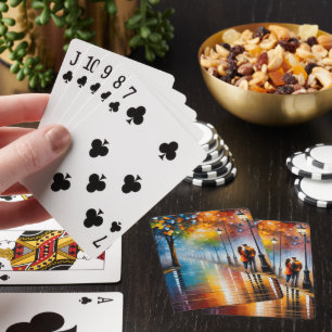 Farbige romantische Straßennachtmalerei eines Paar Spielkarten