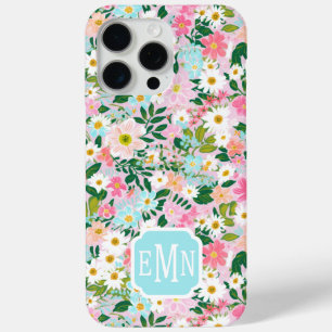 Farbige rosa Blumen-Garten-Monogramm Case-Mate iPhone Hülle