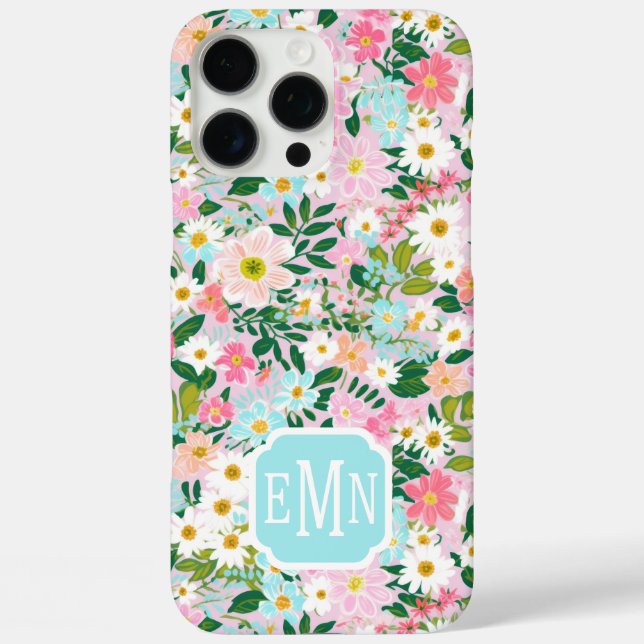 Farbige rosa Blumen Garten Monogramm Case-Mate iPhone Hülle (Rückseite)
