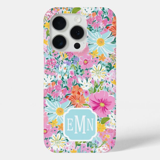 Farbige rosa Garten-Monogramm Case-Mate iPhone Hülle (Rückseite)