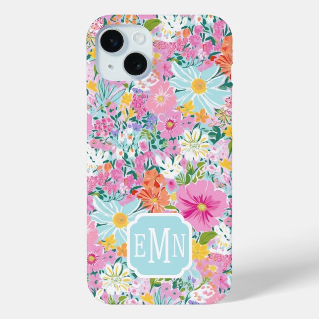 Farbige rosa Garten-Monogramm Case-Mate iPhone Hülle (Rückseite)
