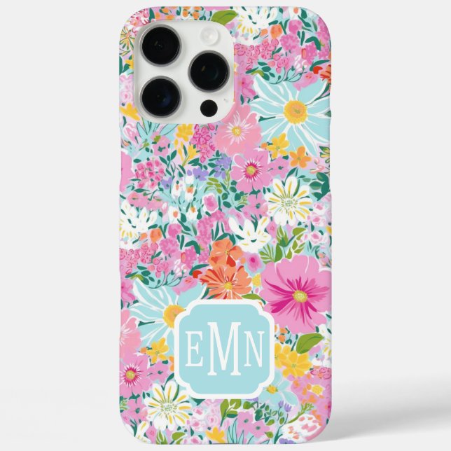Farbige rosa Garten-Monogramm Case-Mate iPhone Hülle (Rückseite)