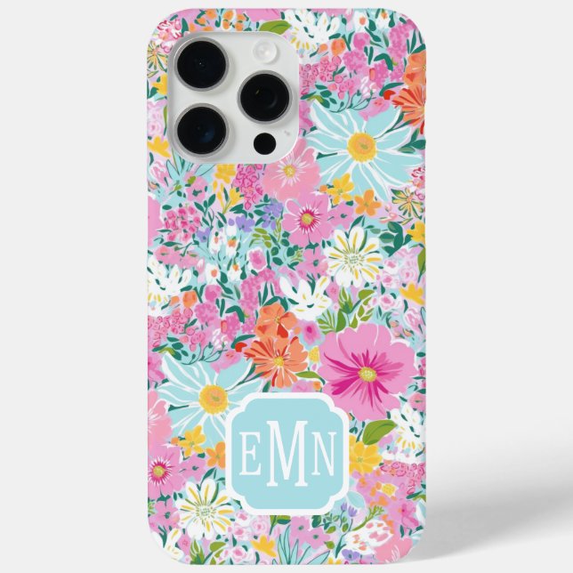 Farbige rosa Garten-Monogramm Case-Mate iPhone Hülle (Rückseite)