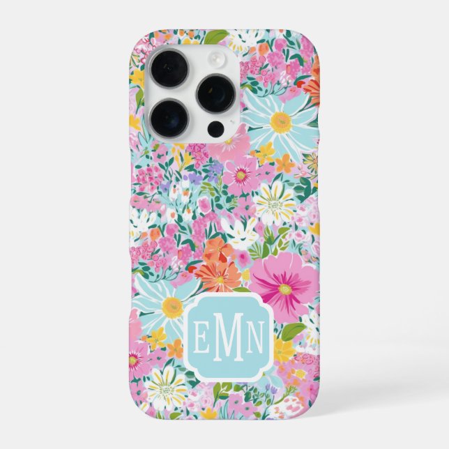 Farbige rosa Garten-Monogramm iPhone Hülle (Rückseite)