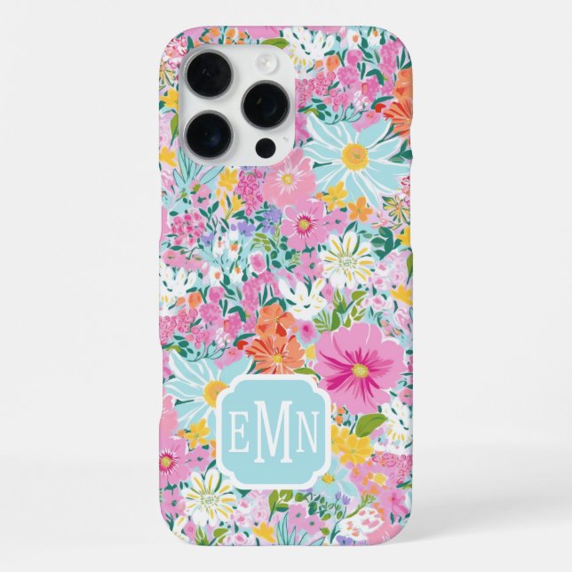 Farbige rosa Garten-Monogramm iPhone Hülle (Rückseite)