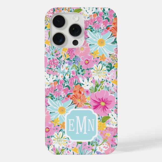 Farbige rosa Garten-Monogramm iPhone Hülle (Rückseite)