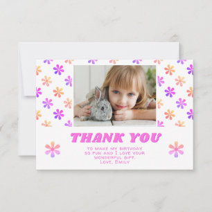 Farbige rosa glitzernde Blumen Geburtstagsmädchen  Dankeskarte