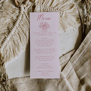 Farbige rosa handgezeichnete florale Hochzeitsmenü Menükarte